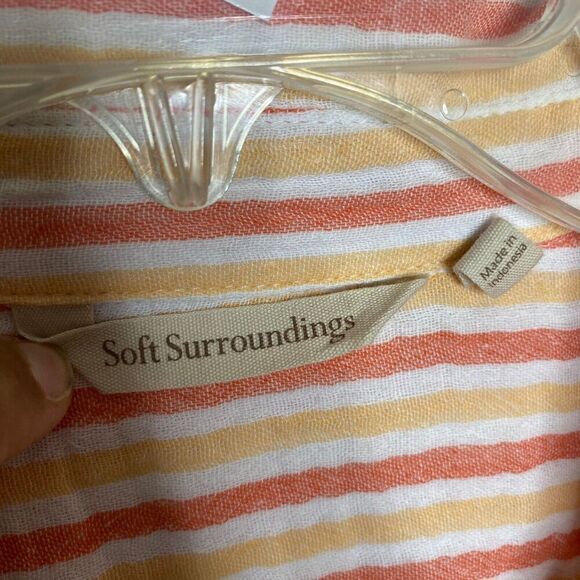 Soft Surroundings Orange Peach Stripe Escambia Gauze Button Up Side Slit Medium - Picture 6 of 10